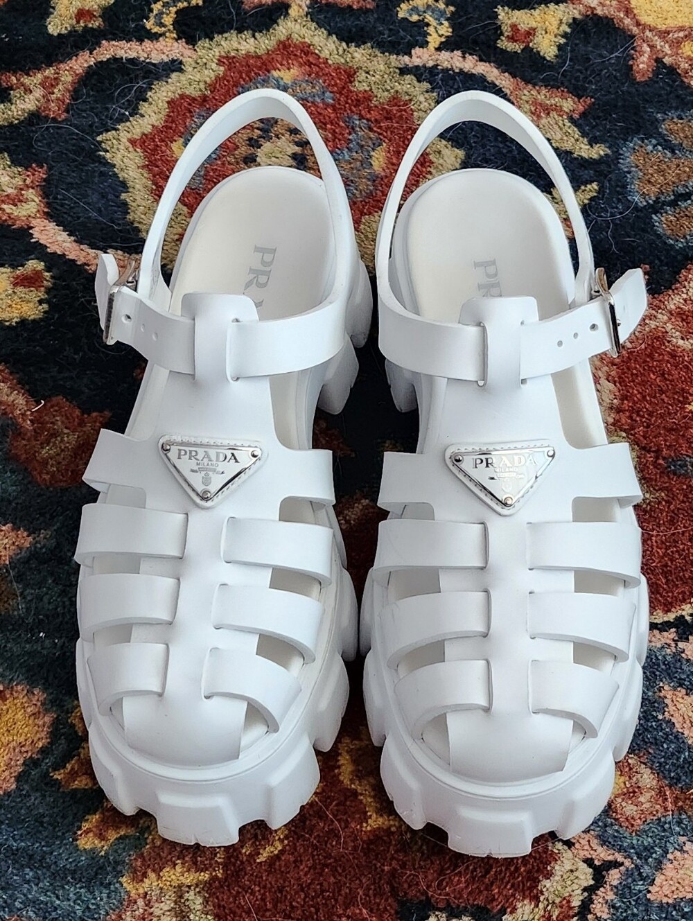 PRADA MONOLITH WOMEN'S WHITE CHUNKY SANDALS SIZE 10/40 EXCELLENT - Picture 10 of 10